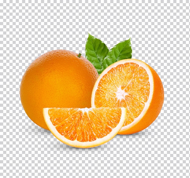 Fresh orange with green leaves isolated