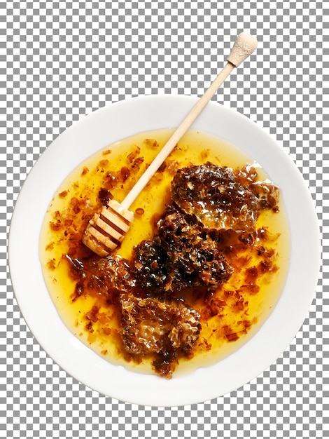 PSD fresh organic honey with a honey dipper on transparent background