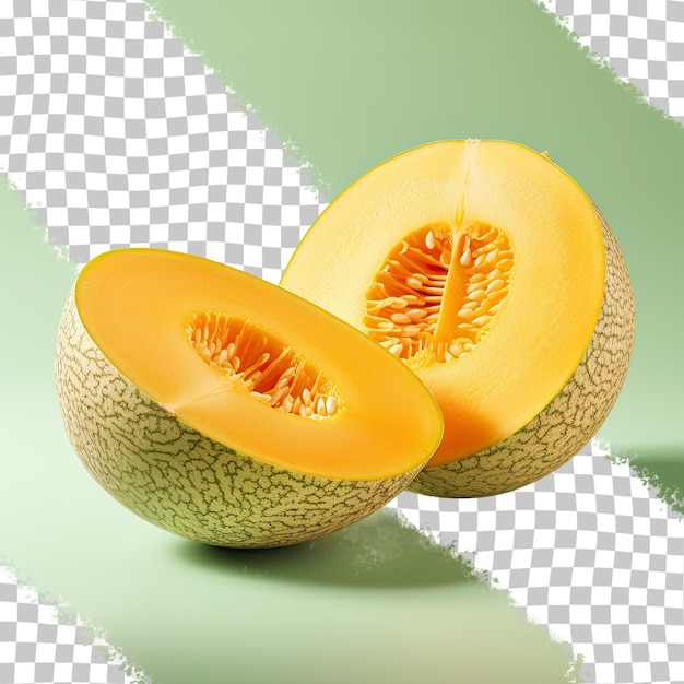 Fresh organic melon slices on transparent backgrounden background