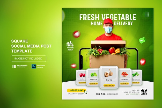 PSD fresh organic vegetable delivery instagram social media post template