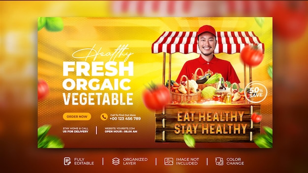 PSD fresh organic vegetable sell home delivery promotion web banner template psd