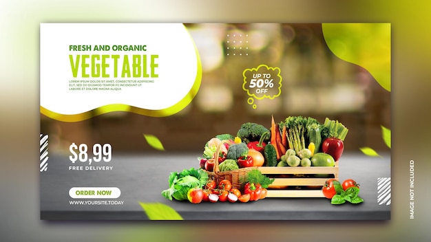 PSD fresh organic vegetable sell promotion web banner social media post template psd