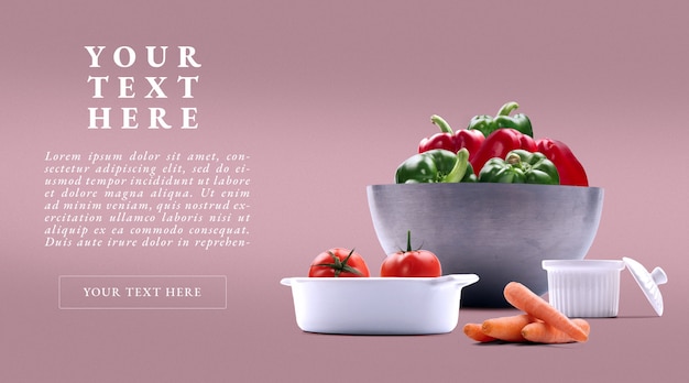 PSD fresh paprika and tomato in ceramic bowl mockup