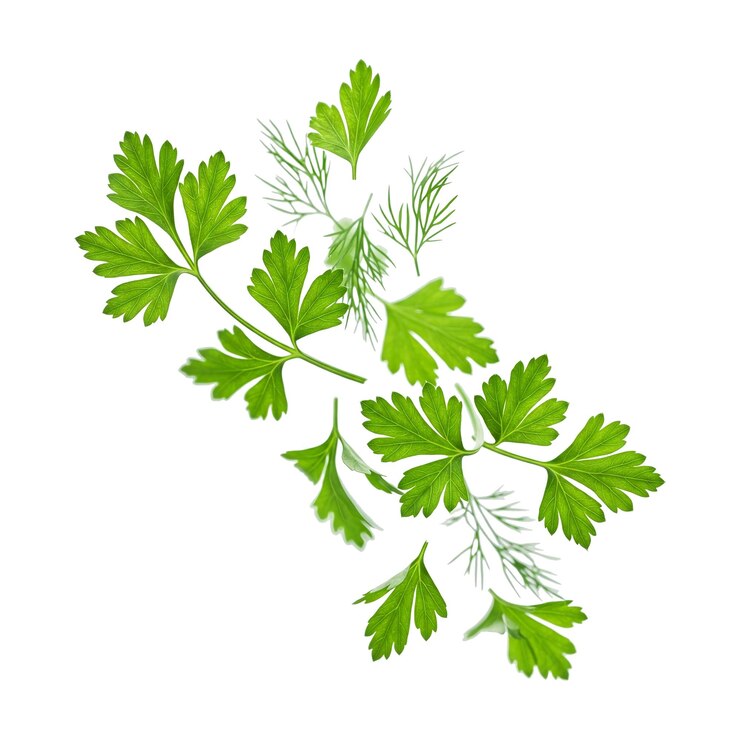 PSD fresh parsley and dill herbs isolated on white