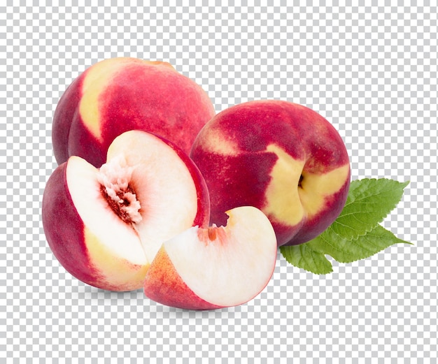 PSD fresh peach with leaves isolated