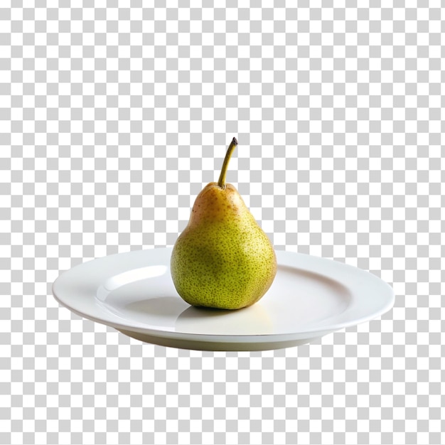 PSD fresh pear in white plate on transparent background