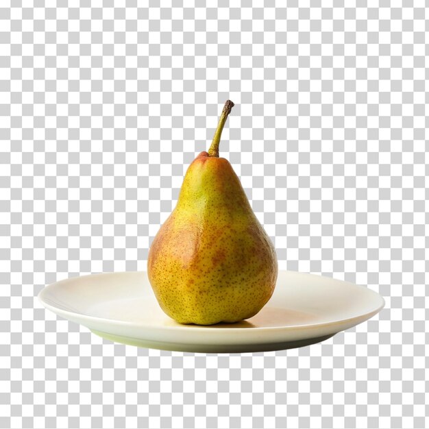 PSD fresh pear in white plate on transparent background