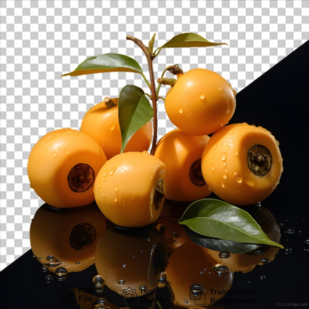 Fresh persimmon with leaves isolated on transparent background include png file