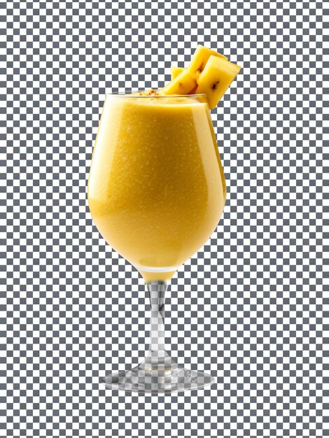 PSD fresh pineapple and banana smoothie glass isolated on transparent background