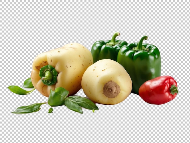 Fresh potato and green pepper isolated on transparent background