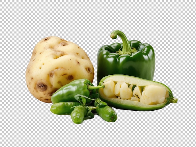 PSD fresh potato and green pepper isolated on transparent background