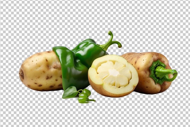 Fresh potato and green pepper isolated on transparent background