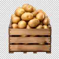 PSD Свежие картофель в деревянной коробке, изолированной на прозрачном фоне