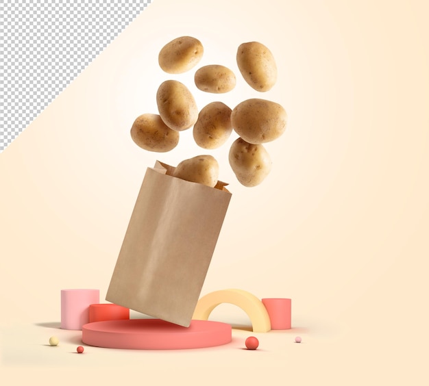 Fresh potatoes mockup in recyclable paper bag on a podium