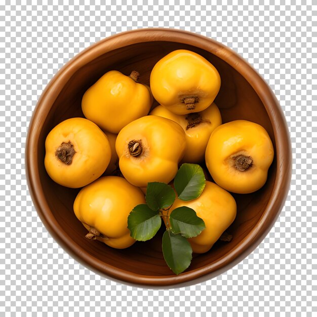 Fresh quince in a bowl on transparent background