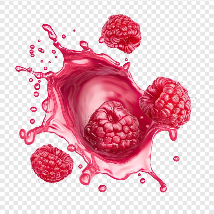 PSD fresh raspberries juice splash