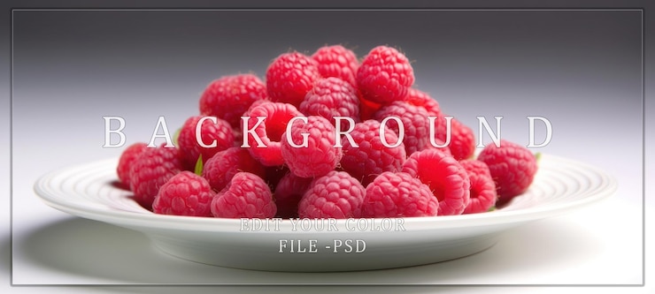 PSD fresh raspberries in a white bowl