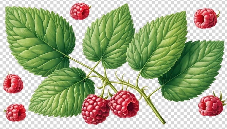 PSD fresh raspberries with leaves