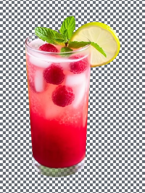 Fresh raspberry lemonade drink glass with slices isolated on transparent background