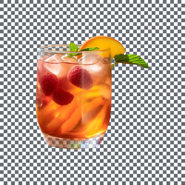 PSD fresh raspberry and peach iced tea isolated on transparent background