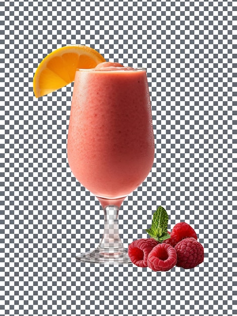 PSD fresh raspberry and peach smoothie in glass isolated on transparent background