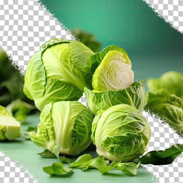 PSD fresh raw brussels sprouts and green cabbage on transparent background promoting a healthy detox diet