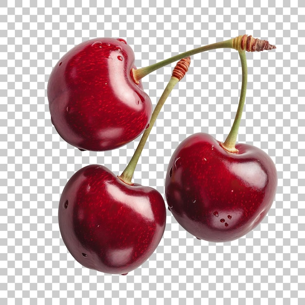 Fresh red cherries isolated on white background or png transparent ai generated