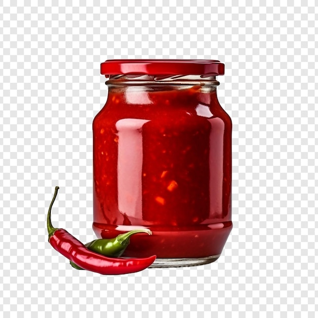 PSD fresh red chilli pepper paste jar isolated on transparent background