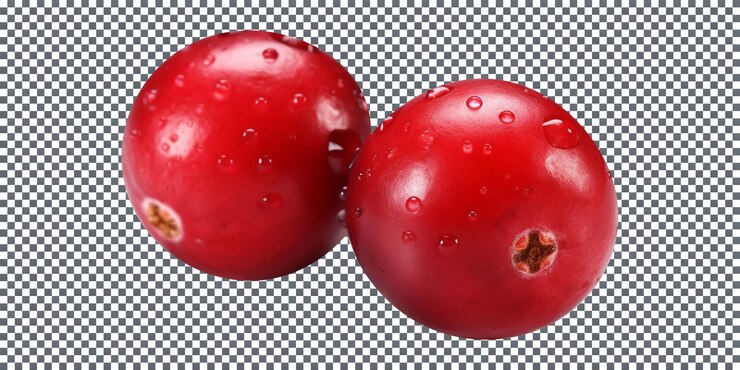 PSD fresh red cranberry pair isolated on transparent background