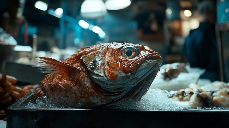 PSD fresh red fish on ice at market 1