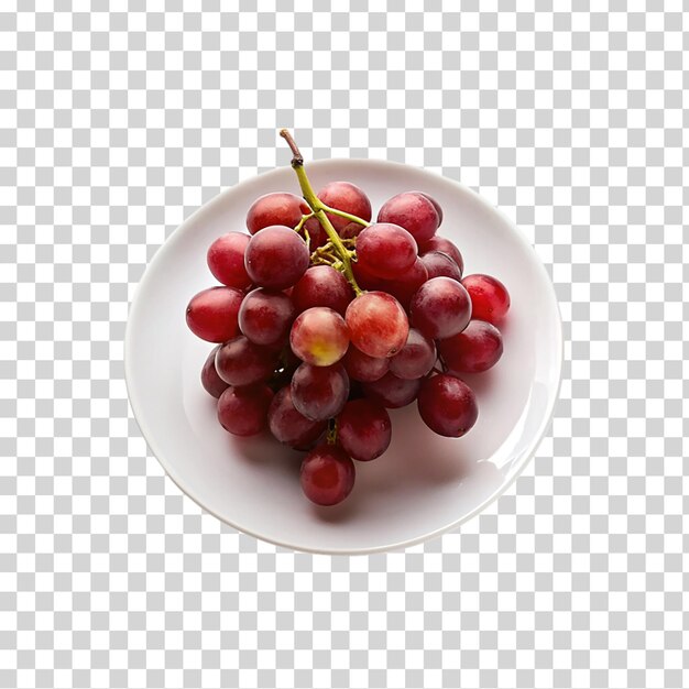 PSD fresh red grapes in white plate on transparent background