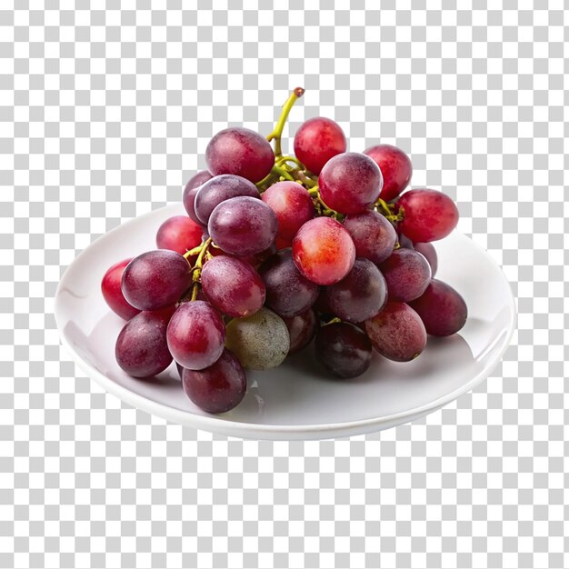 Fresh red grapes in white plate on transparent background