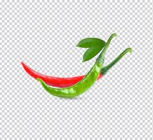Fresh red green chillis with lesves isolated rendering
