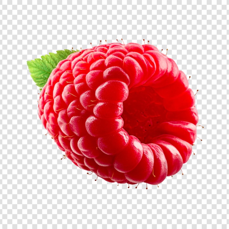 PSD fresh red raspberry closeup isolated on white background