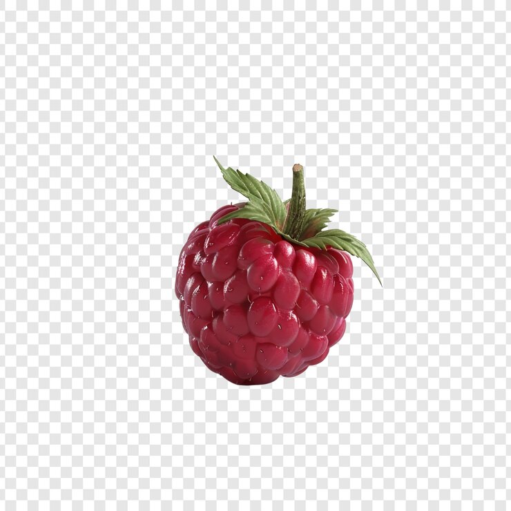 PSD fresh red raspberry with green leaf