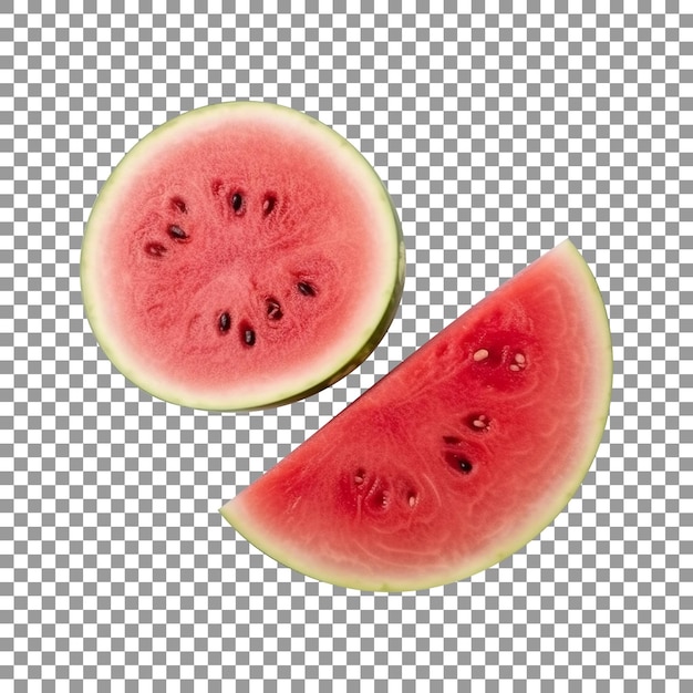 Fresh red watermelon slices isolated on transparent background