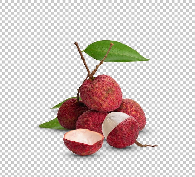 PSD fresh ripe lychee fruits on white background