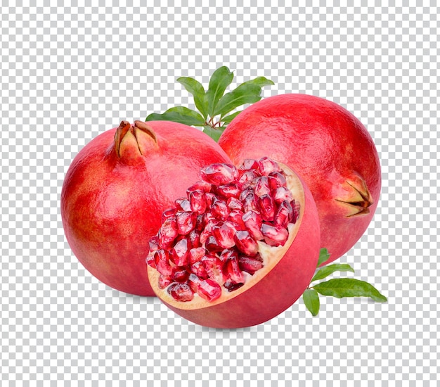 PSD fresh ripe pomegranate with leaves isolated premium psd