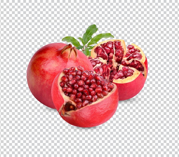 Fresh ripe pomegranate with leaves isolated Premium PSD