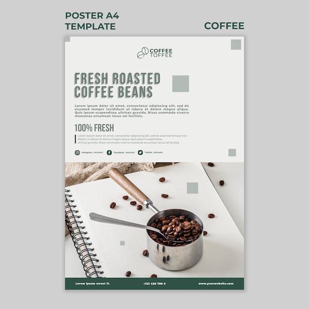 PSD fresh roasted coffee beans poster template