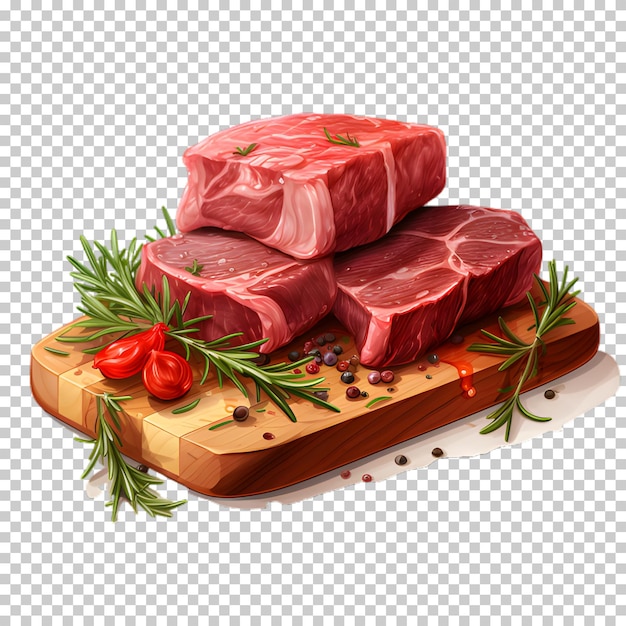 PSD fresh row meat on a wood surface isolated on transparent background