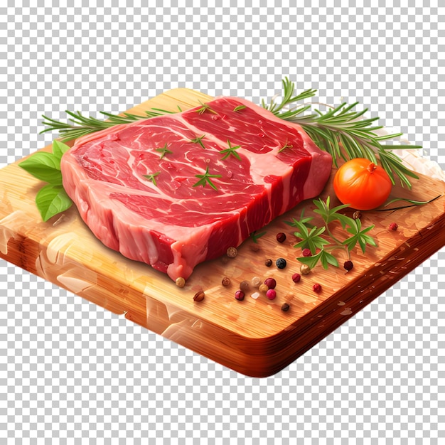 PSD fresh row meat on a wood surface isolated on transparent background