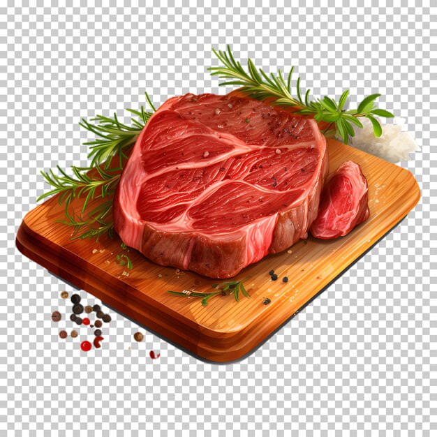 PSD fresh row meat on a wood surface isolated on transparent background