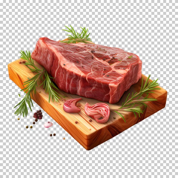 Fresh row meat on a wood surface isolated on transparent background