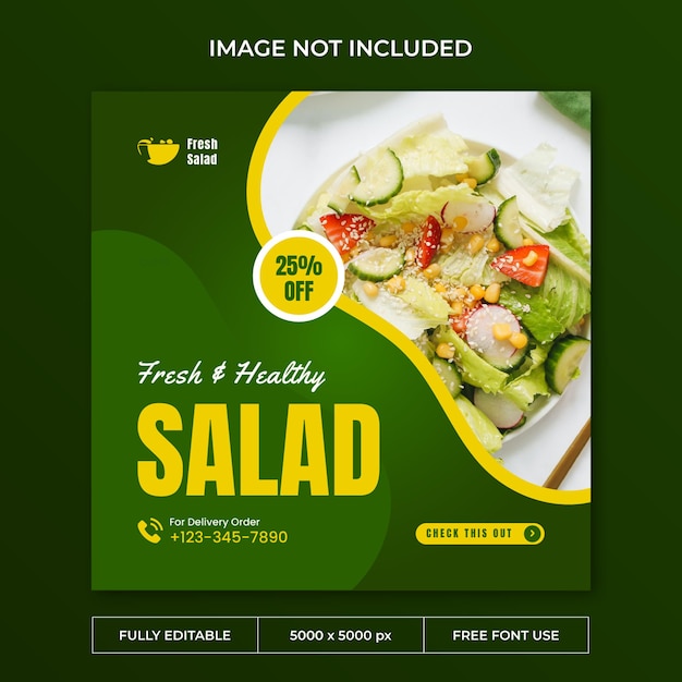 新鮮なサラダのinstagramの投稿ソーシャルメディアテンプレート