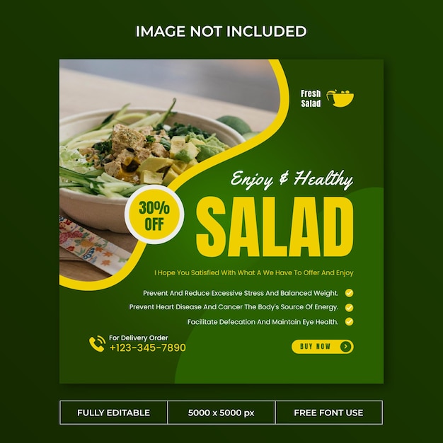 Fresh salad instagram post social media template