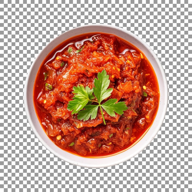 PSD fresh sambal in a white bowl with transparent background