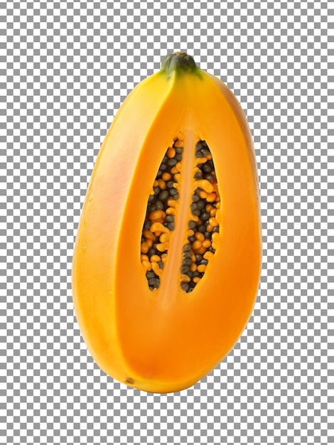 Fresh single papaya slice isolated on transparent background