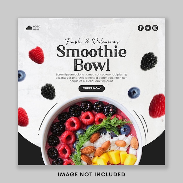 Fresh smoothie bowl social media post square banner template