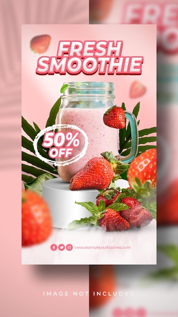 PSD fresh smoothie special sweet drink menu fresh fruit promo social media post stories banner template